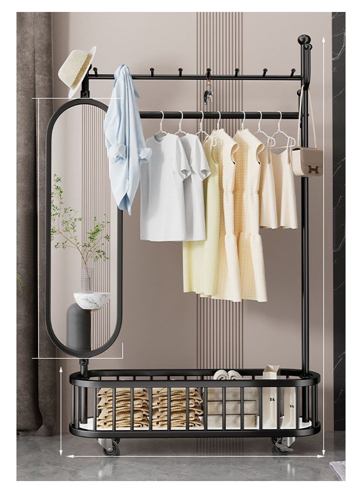 زي سي إم - هابي شماعة معاطف كبيرة سميكة، لون أسود أوبسيديان، 100 سم [مرآة دوارة، سلة تخزين بأربعة خطافات، عجلات عالمية] - Image 1