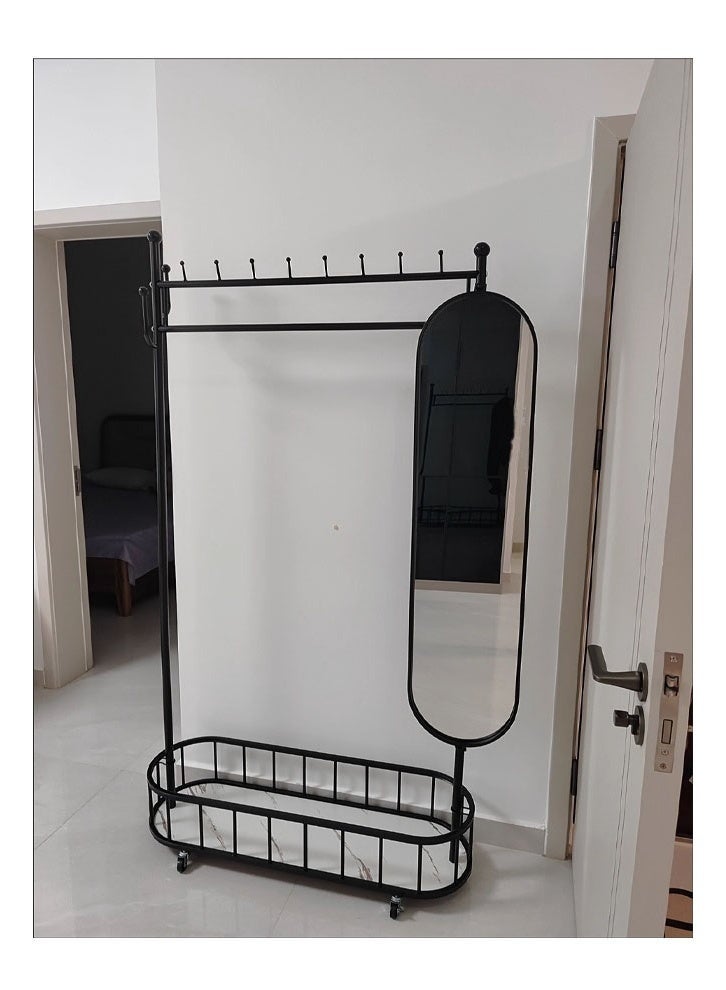 زي سي إم - هابي شماعة معاطف كبيرة سميكة، لون أسود أوبسيديان، 100 سم [مرآة دوارة، سلة تخزين بأربعة خطافات، عجلات عالمية] - Image 3