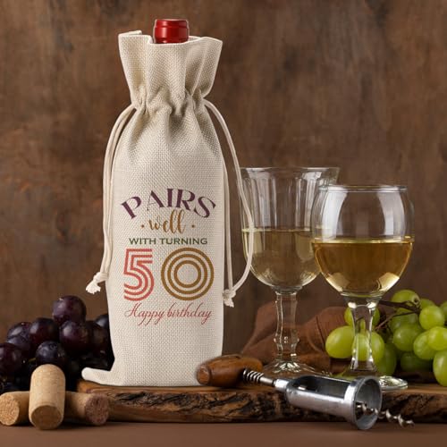 FBCCZEY Funny 50th Birthday Gifts for Women Her Men 50 Year Old Gifts for Women Wine Bag Happy Anniversary 50th Birthday Party Supplies Decorations Wine Bags for Mom Dad Grandma Coworker - 2026 - Image 5