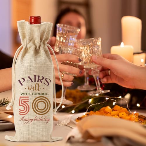 FBCCZEY Funny 50th Birthday Gifts for Women Her Men 50 Year Old Gifts for Women Wine Bag Happy Anniversary 50th Birthday Party Supplies Decorations Wine Bags for Mom Dad Grandma Coworker - 2026 - Image 3