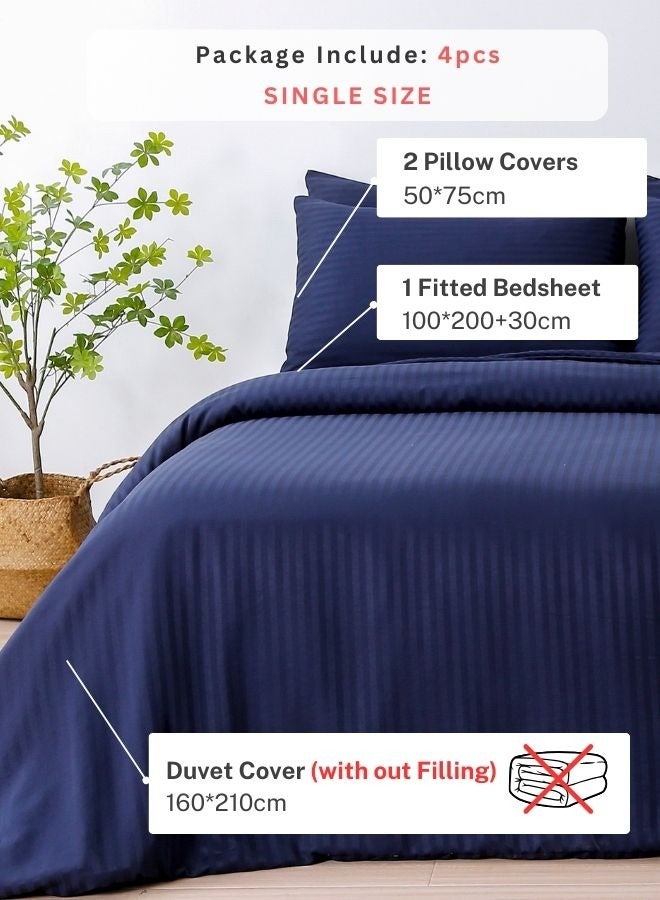 LUNA Home Premium Single size 4piece bed linen Satin stripedDark blue color.  - Image 2