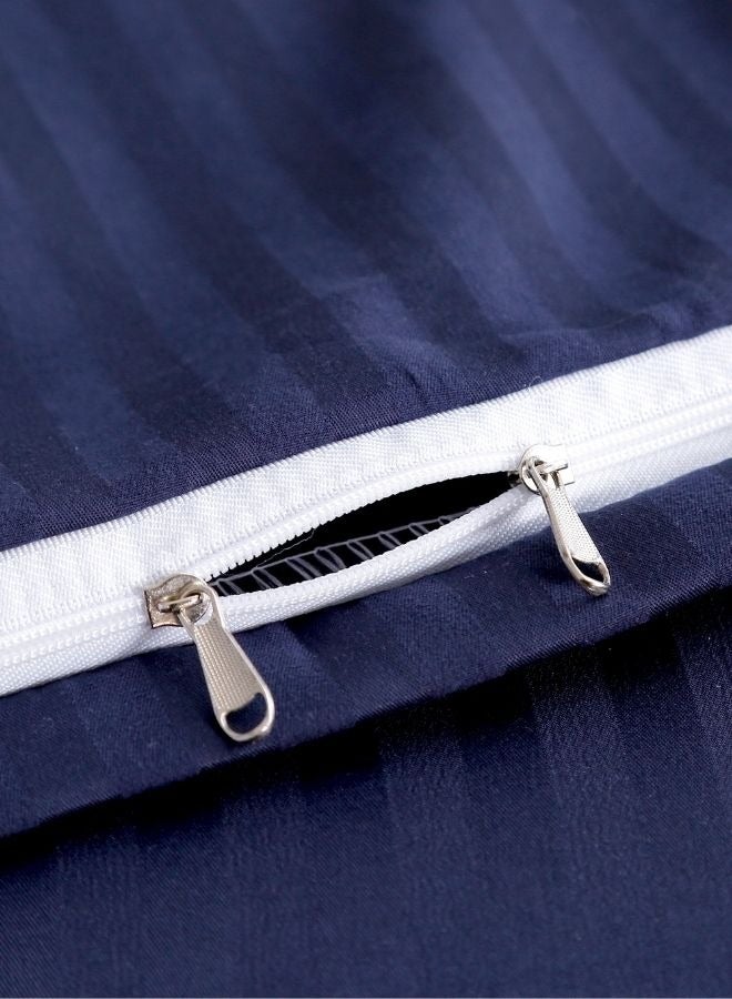 LUNA Home Premium Single size 4piece bed linen Satin stripedDark blue color.  - Image 5