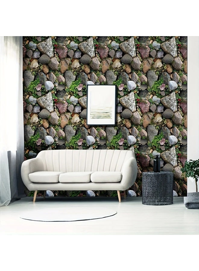 زيمي ورق حائط قابل للتقشير واللصق بتصميم عتيق من النباتات الخضراء والطوب الحجري - مقاوم للماء، قابل للإزالة، ذاتي اللصق، مناسب لتزيين المنزل بسهولة، وتجديد المطبخ، وتجديد الأثاث (45*500 سم) - Image 3