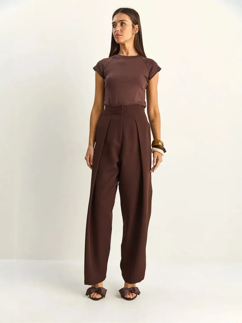 Bianco Lucci LUCCI High Waist Wide Leg Pants with Pleats