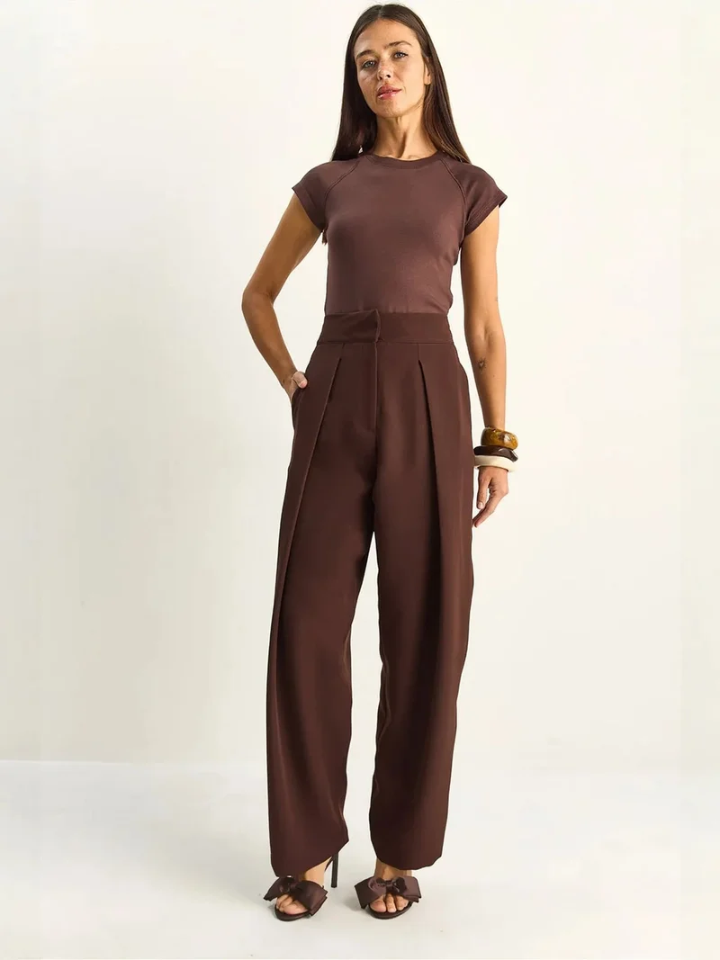 Bianco Lucci LUCCI High Waist Wide Leg Pants with Pleats