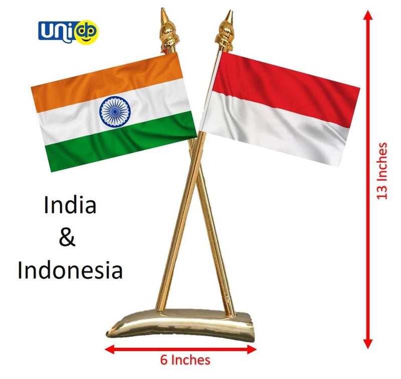 Uniq أعلام إندونيسيا والهند - قماش قطن لامع ومشرق مع قاعدة طاولة نحاسية أنيقة متقاطعة - Image 2