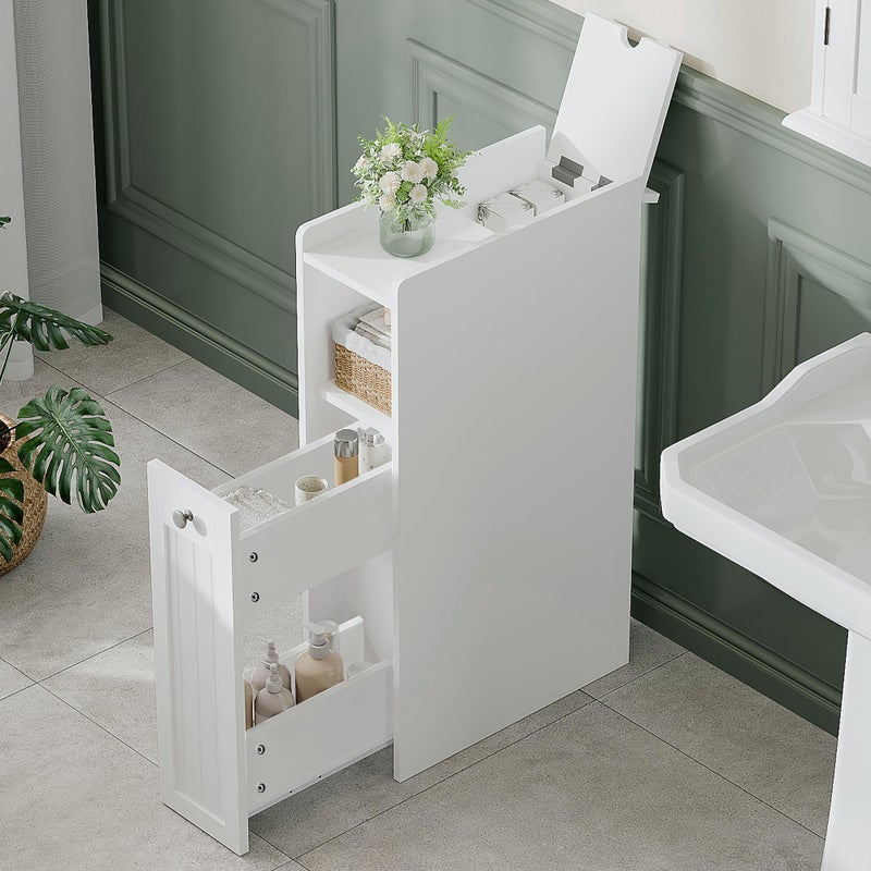ChooChoo Slim Bathroom Storage Cabinet, Small Narrow Storage Organizer with Slide Out Drawers, Freestanding Toilet Paper Holder, Bathroom Cabinet for Small Places, White - Image 1