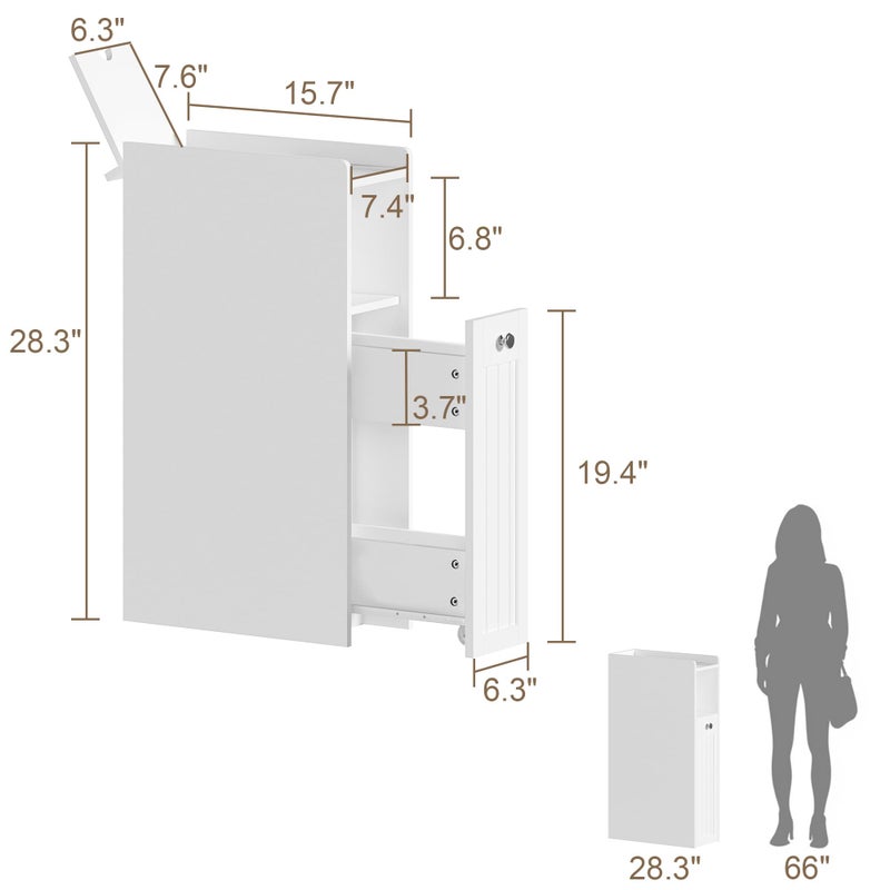 ChooChoo Slim Bathroom Storage Cabinet, Small Narrow Storage Organizer with Slide Out Drawers, Freestanding Toilet Paper Holder, Bathroom Cabinet for Small Places, White - Image 5