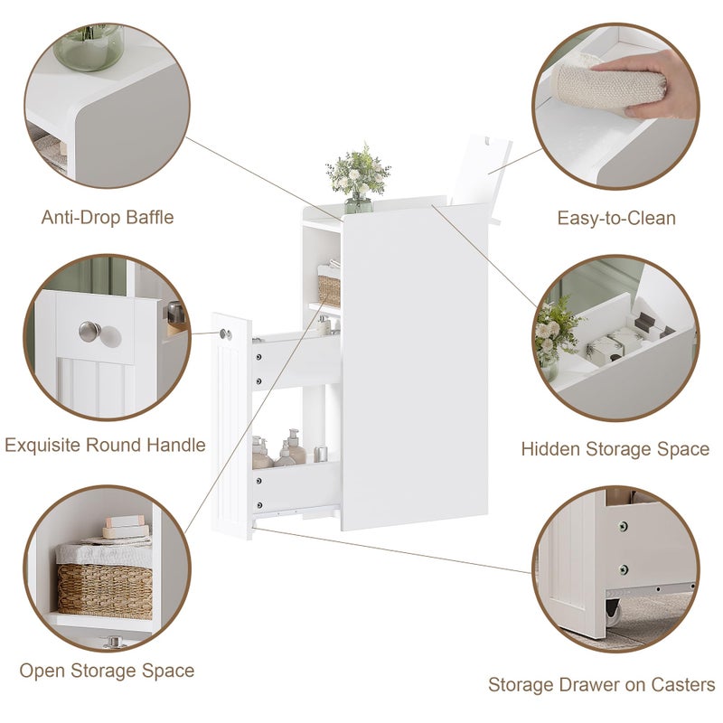 ChooChoo Slim Bathroom Storage Cabinet, Small Narrow Storage Organizer with Slide Out Drawers, Freestanding Toilet Paper Holder, Bathroom Cabinet for Small Places, White - Image 4