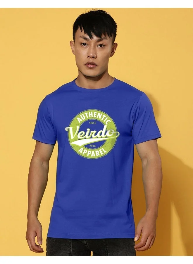 فيردو Veirdo® Men's T-Shirt Regular Fit Round Neck Pure Cotton Half Sleeve Graphics Printed T-Shirt with Navy Blue Colour & XL Size