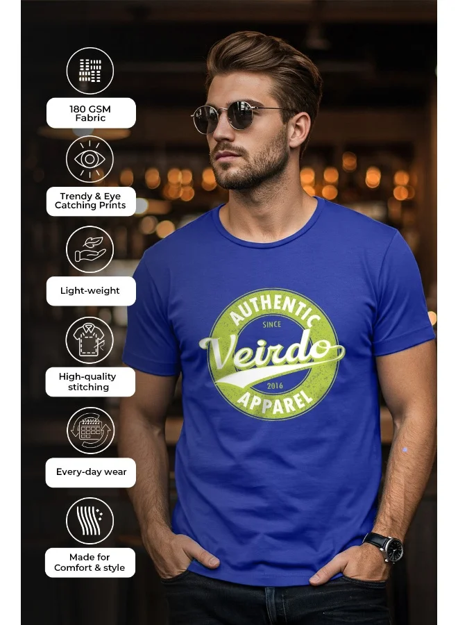 Veirdo Veirdo® Men's T-Shirt Regular Fit Round Neck Pure Cotton Half Sleeve Graphics Printed T-Shirt with Navy Blue Colour & XL Size