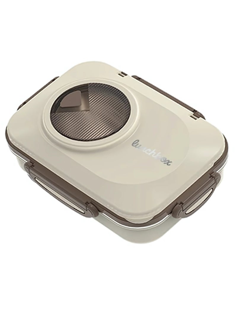 تويسو صندوق غداء من الفولاذ المقاوم للصدأ من Twisoo للأطفال في المدرسة، صندوق غداء معزول مع أدوات مائدة، حاويات غداء مقسمة بثلاثة أقسام مع أغطية، مقاوم للتسرب | خالٍ من BFA | آمن للاستخدام في غسالة الأطباق بسعة 1300 مل (كريمي) - Image 1