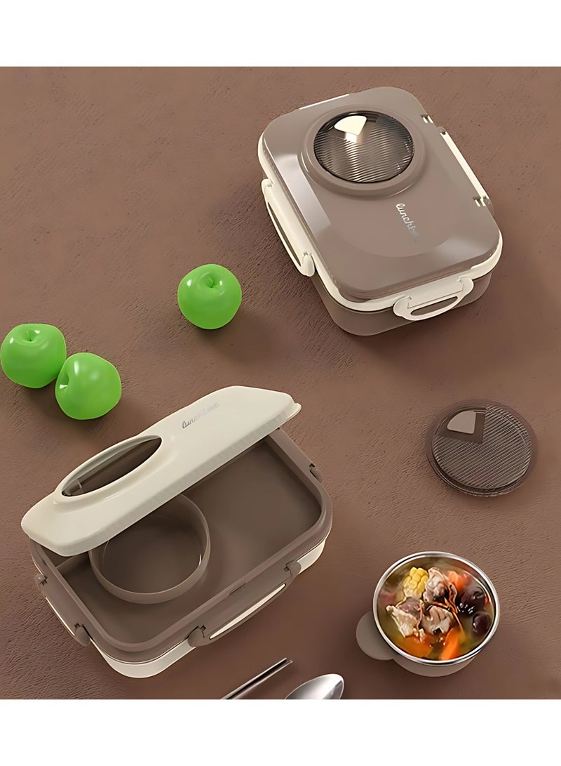 تويسو صندوق غداء من الفولاذ المقاوم للصدأ من Twisoo للأطفال في المدرسة، صندوق غداء معزول مع أدوات مائدة، حاويات غداء مقسمة بثلاثة أقسام مع أغطية، مقاوم للتسرب | خالٍ من BFA | آمن للاستخدام في غسالة الأطباق بسعة 1300 مل (كريمي) - Image 5