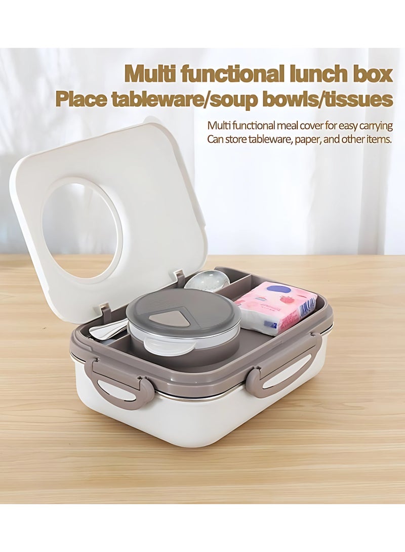 تويسو صندوق غداء من الفولاذ المقاوم للصدأ من Twisoo للأطفال في المدرسة، صندوق غداء معزول مع أدوات مائدة، حاويات غداء مقسمة بثلاثة أقسام مع أغطية، مقاوم للتسرب | خالٍ من BFA | آمن للاستخدام في غسالة الأطباق بسعة 1300 مل (كريمي) - Image 4