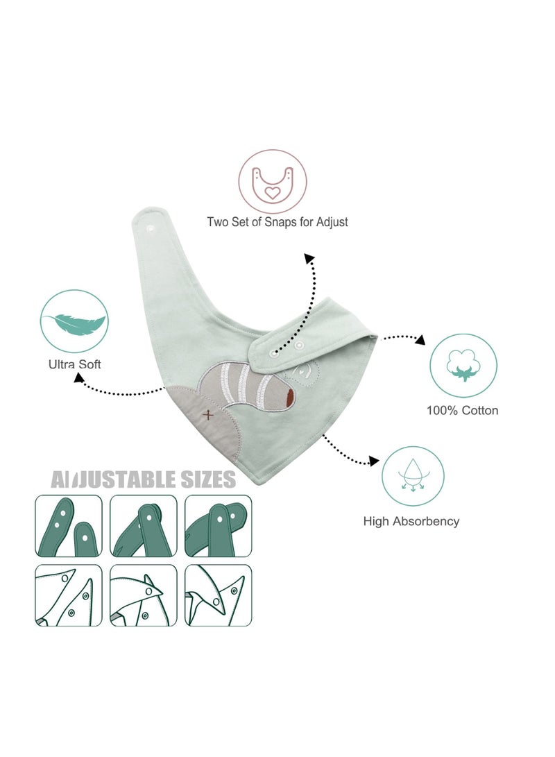 Zikra 5 Pack Baby Bandana Bibs Embroidery Animal Tails Cotton Drool Bibs for Baby Boys Girls Bandana Scarf Bib with Snaps - Image 3