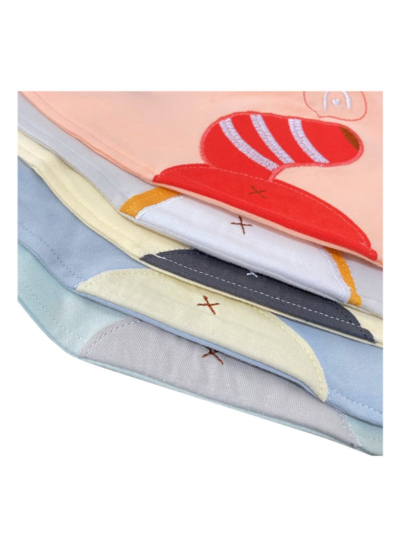 Zikra 5 Pack Baby Bandana Bibs Embroidery Animal Tails Cotton Drool Bibs for Baby Boys Girls Bandana Scarf Bib with Snaps - Image 2