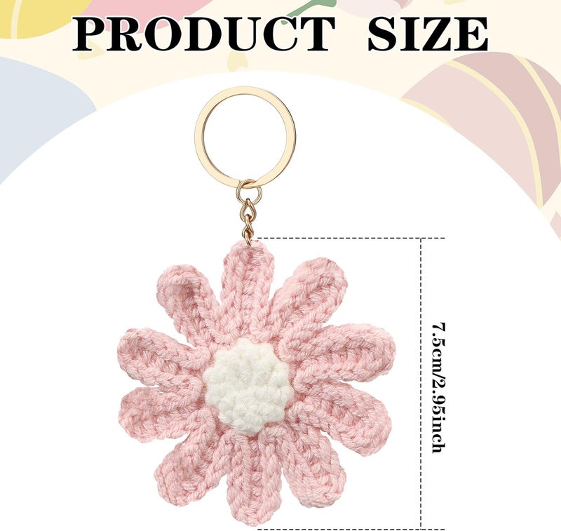 Sureio 6 Pcs Cute Daisy Keychain Crochet Daisy Wallet Purse Accessories Flower Bag Charms for Women Handmade Floral Keyring Decor Gifts Purse Accessories - Image 2