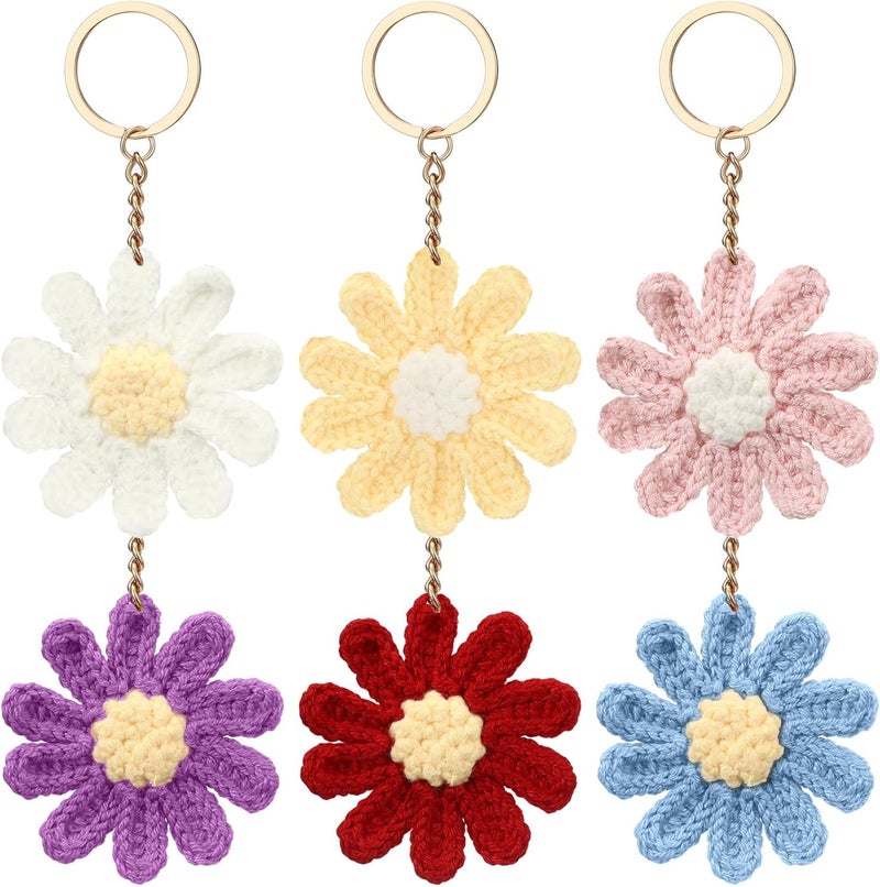 Sureio 6 Pcs Cute Daisy Keychain Crochet Daisy Wallet Purse Accessories Flower Bag Charms for Women Handmade Floral Keyring Decor Gifts Purse Accessories - Image 1
