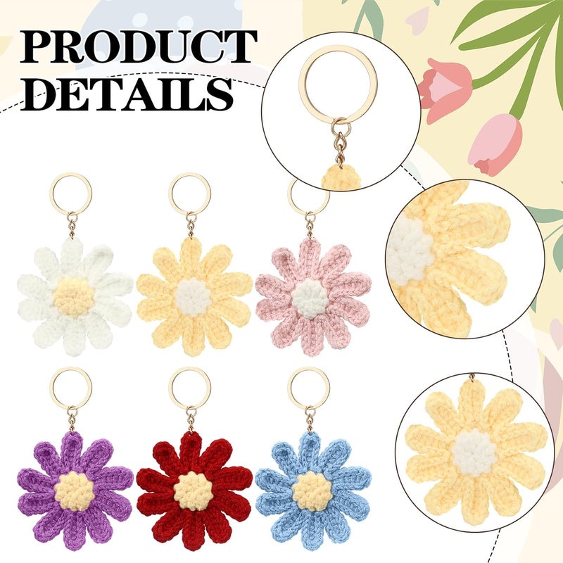 Sureio 6 Pcs Cute Daisy Keychain Crochet Daisy Wallet Purse Accessories Flower Bag Charms for Women Handmade Floral Keyring Decor Gifts Purse Accessories - Image 5