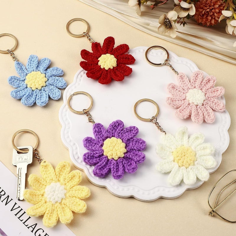 Sureio 6 Pcs Cute Daisy Keychain Crochet Daisy Wallet Purse Accessories Flower Bag Charms for Women Handmade Floral Keyring Decor Gifts Purse Accessories - Image 3