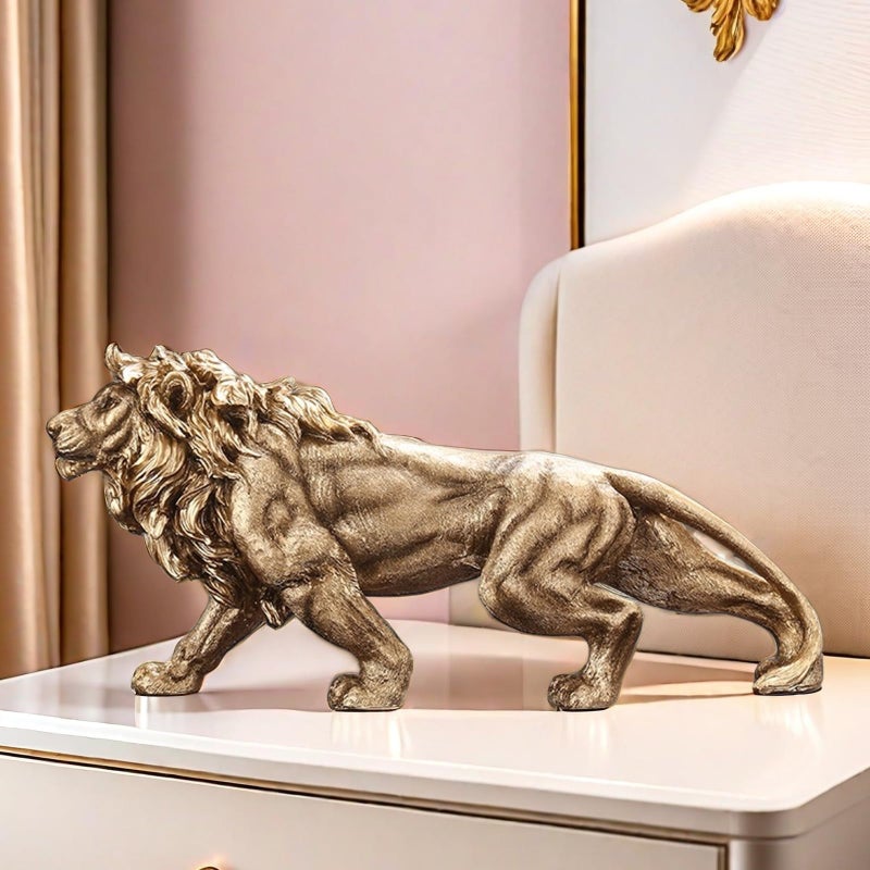 FUNSXBUG 14 Inch Resin Lion Statue Sculpture Figurines Animal Collectible Figurine Gift Idea Home Desktop Decoration Gold - Image 1