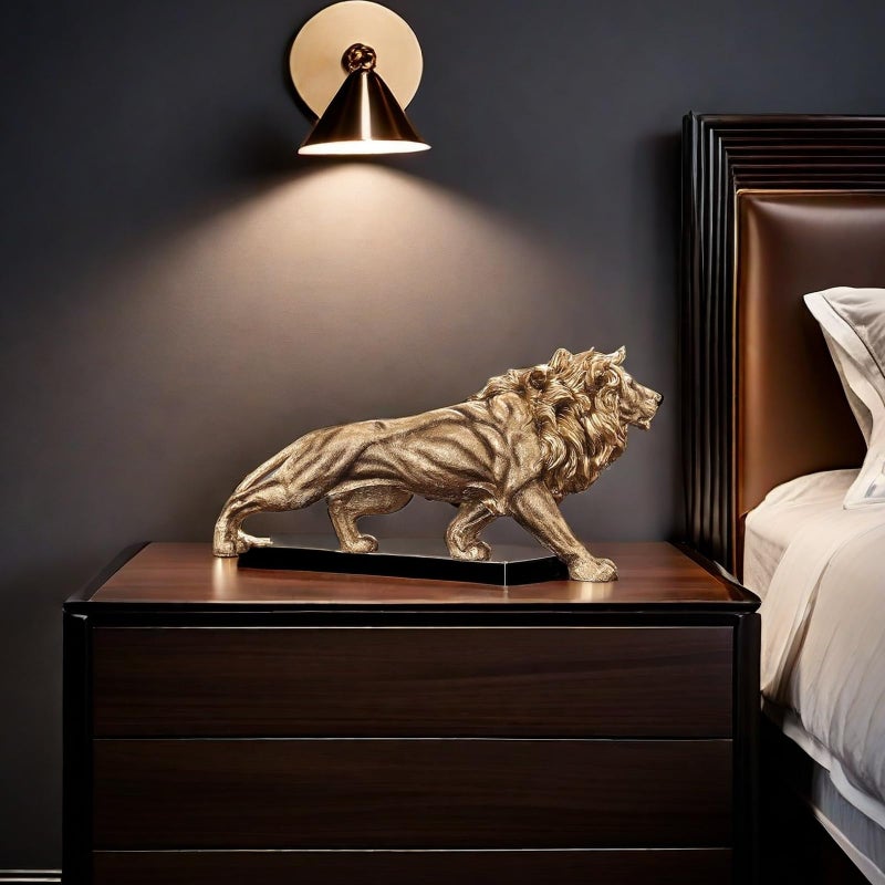 FUNSXBUG 14 Inch Resin Lion Statue Sculpture Figurines Animal Collectible Figurine Gift Idea Home Desktop Decoration Gold - Image 3