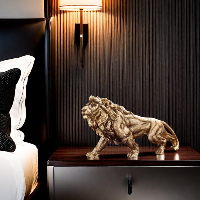 FUNSXBUG 14 Inch Resin Lion Statue Sculpture Figurines Animal Collectible Figurine Gift Idea Home Desktop Decoration Gold - Image 4