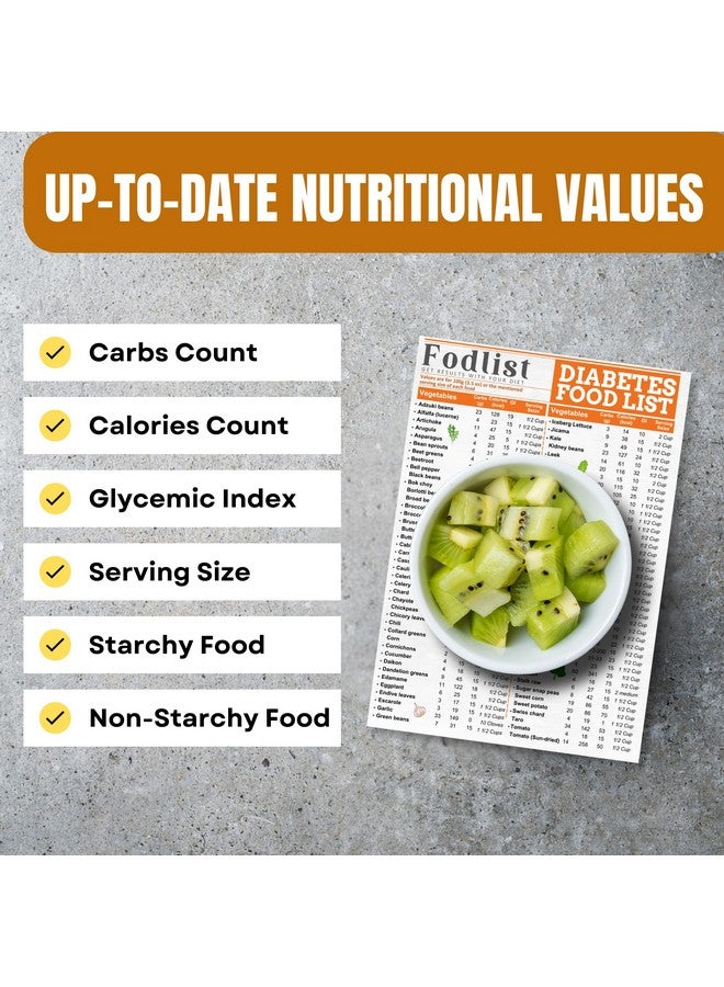 Fodlist Diabetes Food List. Your Grocery & Shopping List for Nutrition that Supports Blood Sugar Control and Diabetes Management. Counts Calories, Carbs, and Glycemic index- Pamphlet, Laminated, - Image 3