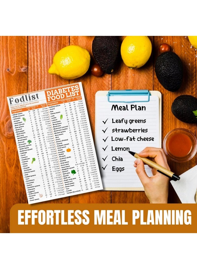 Fodlist Diabetes Food List. Your Grocery & Shopping List for Nutrition that Supports Blood Sugar Control and Diabetes Management. Counts Calories, Carbs, and Glycemic index- Pamphlet, Laminated, - Image 1