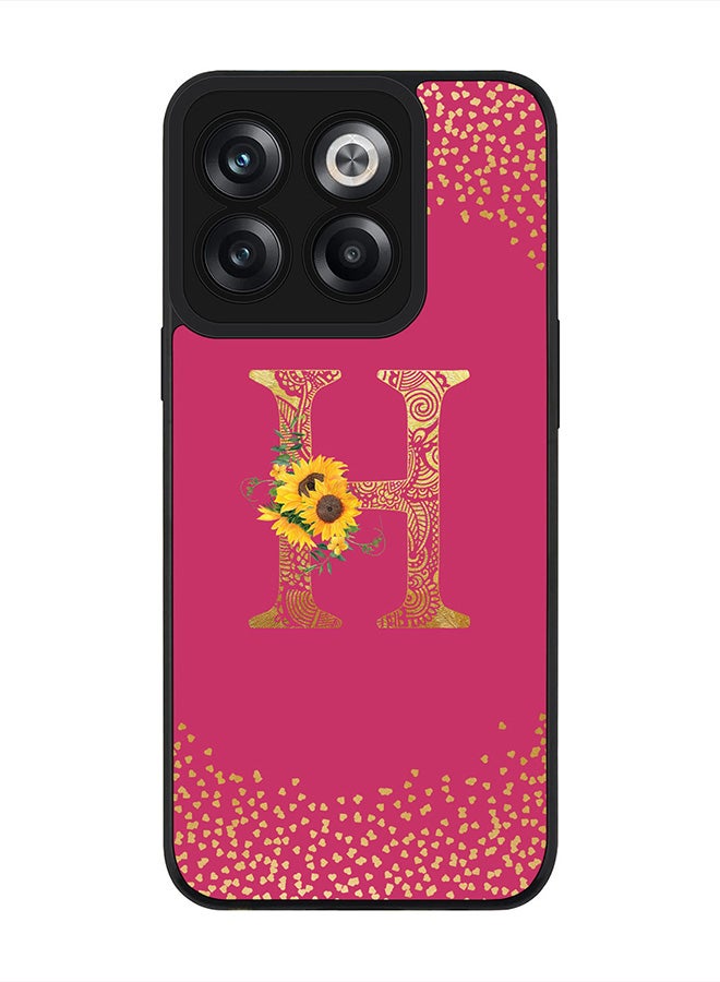 Stylizedd Rugged Black edge case for OnePlus 10T, Slim fit Rubber Edges  -  Custom Monogram Initial Letter Mandala Floral Pattern Alphabet- H  (Dark Pink Rose ) - Image 1