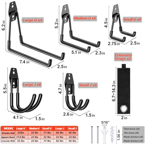 MIKRUI 30 Pack Heavy Duty Garage Hooks,Solid Steel Wall Mount Hangers,with Anti-Slip Coating,for Hanging and Organising Ladder,Bike,Ropes,Broom,Garden,Yard and Power Tools - Image 2