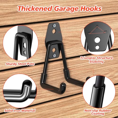 MIKRUI 30 Pack Heavy Duty Garage Hooks,Solid Steel Wall Mount Hangers,with Anti-Slip Coating,for Hanging and Organising Ladder,Bike,Ropes,Broom,Garden,Yard and Power Tools - Image 3