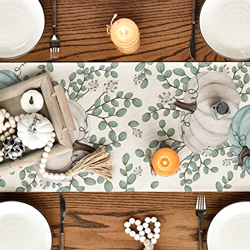 Artoid Mode Pumpkins Eucalyptus Leaves Fall Table Runner, Autumn Thanksgiving Kitchen Dining Table Decoration for Home Party Decor 13x72 Inch - Image 4