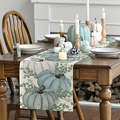 Artoid Mode Pumpkins Eucalyptus Leaves Fall Table Runner, Autumn Thanksgiving Kitchen Dining Table Decoration for Home Party Decor 13x72 Inch - Image 3