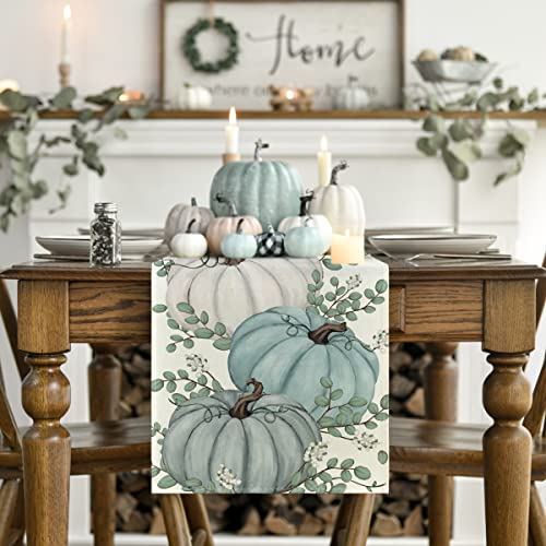 Artoid Mode Pumpkins Eucalyptus Leaves Fall Table Runner, Autumn Thanksgiving Kitchen Dining Table Decoration for Home Party Decor 13x72 Inch - Image 2