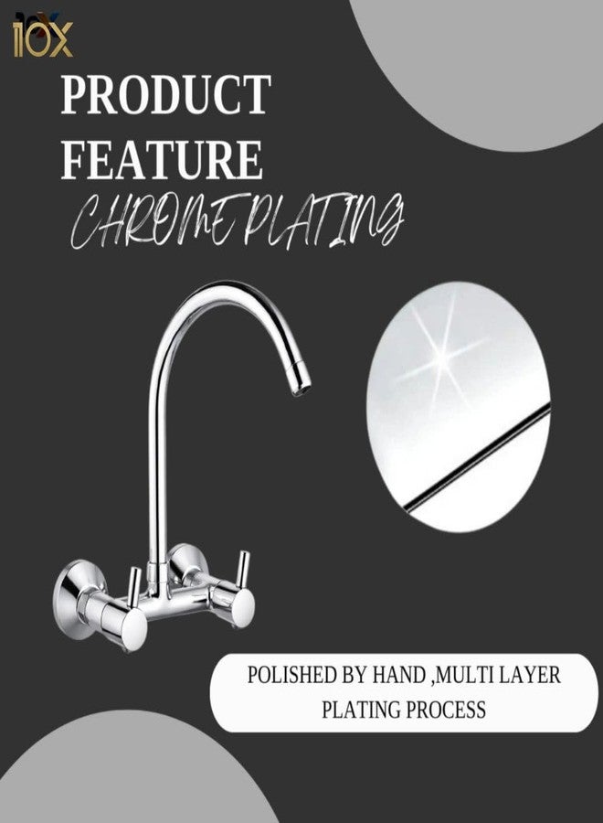 10X Brass Kitchen Sink Mixer Tap 2 in 1 BK-7405 Tap with 360° Swivel Spout | Hot & Cold Water Control | Chrome Plated | Heavy Brass Cartridge | Dual Lever Design - Image 4