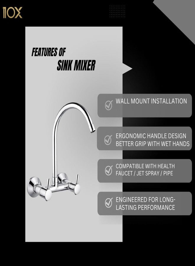 10X Brass Kitchen Sink Mixer Tap 2 in 1 BK-7405 Tap with 360° Swivel Spout | Hot & Cold Water Control | Chrome Plated | Heavy Brass Cartridge | Dual Lever Design - Image 3