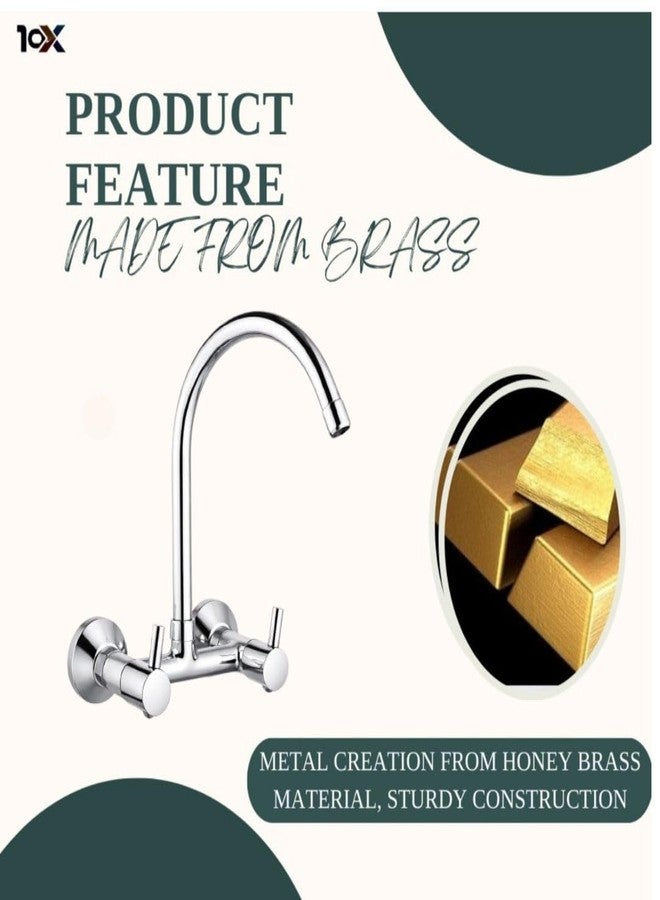 10X Brass Kitchen Sink Mixer Tap 2 in 1 BK-7405 Tap with 360° Swivel Spout | Hot & Cold Water Control | Chrome Plated | Heavy Brass Cartridge | Dual Lever Design - Image 5