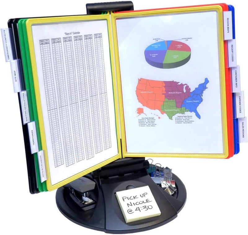 Ultimate Office AdjustaView 10-Pocket Desk Reference Organizer with Supplies Storage Base and EZ-Load Pockets to Hold 20 Sheets of Paper, Includes Fast Find Indexing Tabs (Colored Pockets) - Image 1