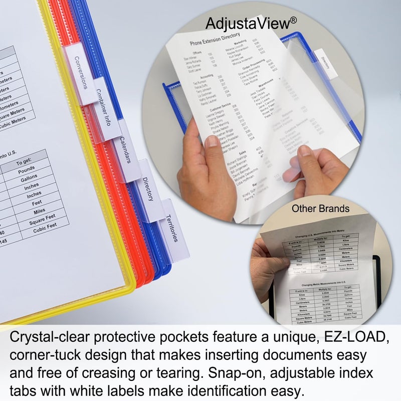 Ultimate Office AdjustaView 10-Pocket Desk Reference Organizer with Supplies Storage Base and EZ-Load Pockets to Hold 20 Sheets of Paper, Includes Fast Find Indexing Tabs (Colored Pockets) - Image 4