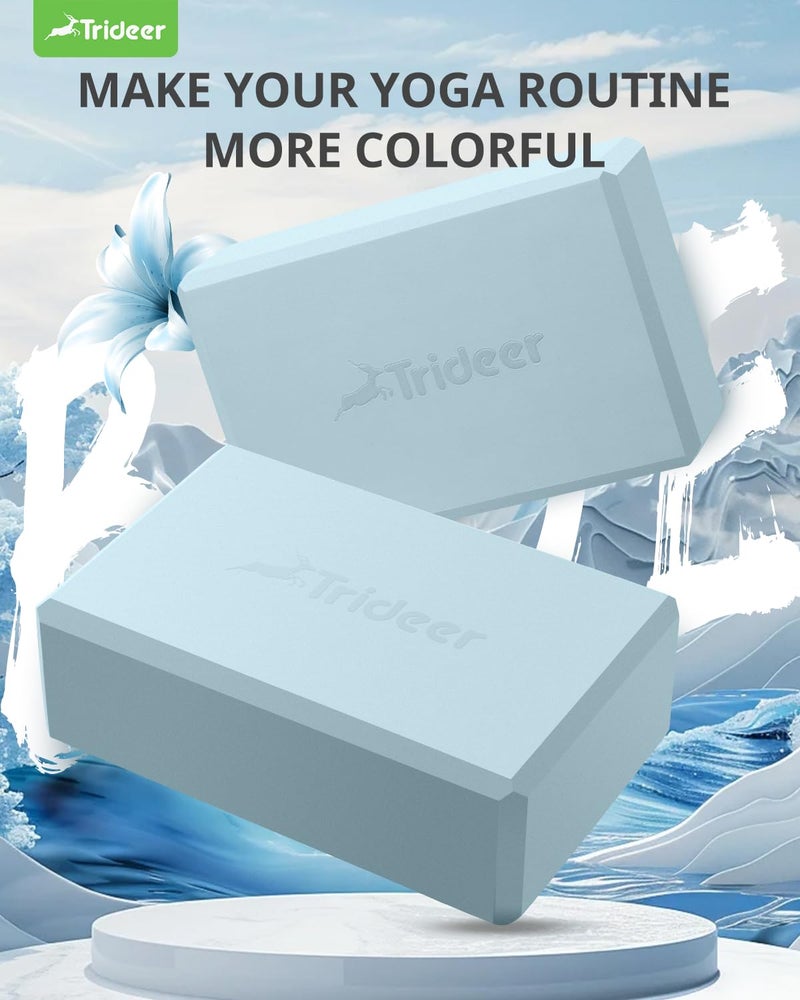 Trideer Yoga Block, Soft Non-Slip Surface Premium Foam Blocks, Supportive, Lightweight, Odor Resistant, Yoga Accessories for Pilates Meditation General Fitness Stretching Toning (Light Blue-2 Pack) - Image 2