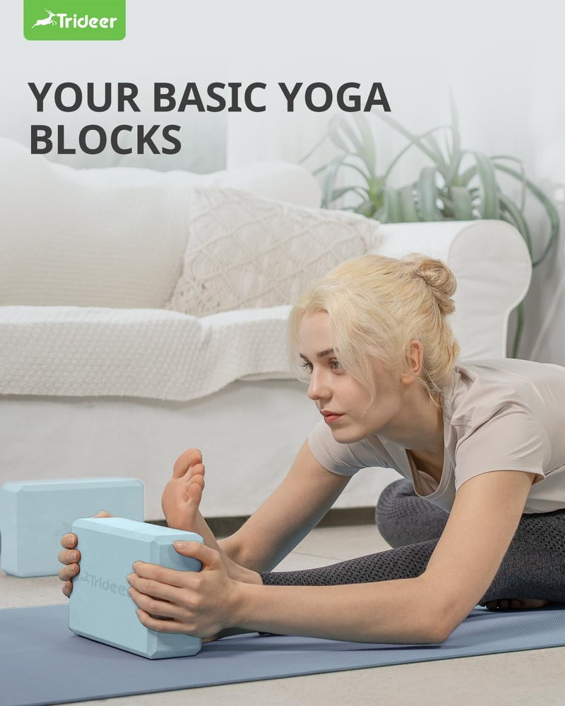 Trideer Yoga Block, Soft Non-Slip Surface Premium Foam Blocks, Supportive, Lightweight, Odor Resistant, Yoga Accessories for Pilates Meditation General Fitness Stretching Toning (Light Blue-2 Pack) - Image 3
