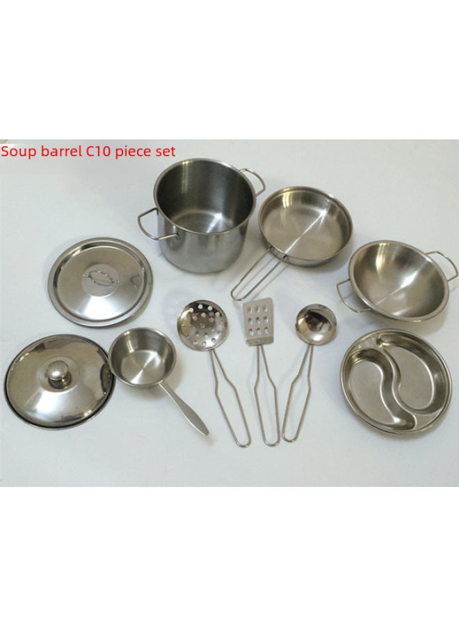 بيت لعب صغير من الفولاذ المقاوم للصدأ، ألعاب مطبخ صغيرة للأطفال، ملحقات صغيرة - اللون: مجموعة أسطوانة الحساء D10 قطعة - Image 5