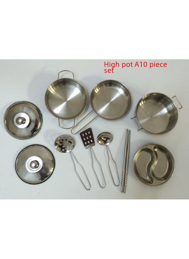 بيت لعب صغير من الفولاذ المقاوم للصدأ، ألعاب مطبخ صغيرة للأطفال، ملحقات صغيرة - اللون: مجموعة أسطوانة الحساء D10 قطعة - Image 4