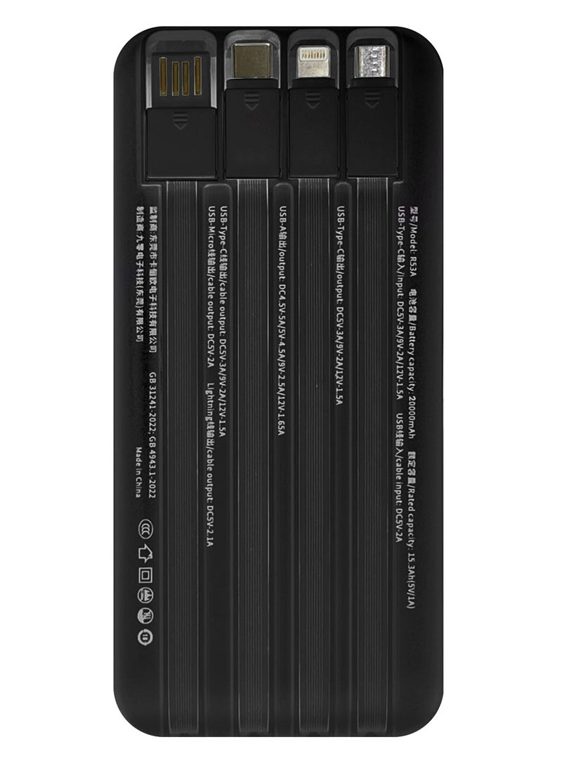 KALIO R52A Power Bank 20000mAh - Ultra-Compact 66W High-Speed Charging with PD35W Support and Four Built-in Cables / Black  - Image 4