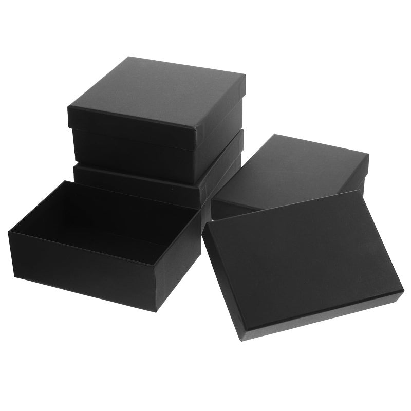 4Pcs Black Wrapping Boxes Set With Lids Rectangular And Square Paper Packaging For Gifts - Image 2
