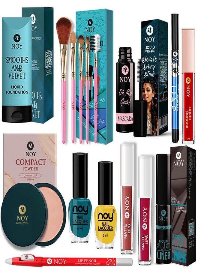نوي مجموعة مكياج نوي الكاملة المقاومة للماء، مجموعة مكياج زفاف للعروس، عبوة من 16 قطعة - Image 1