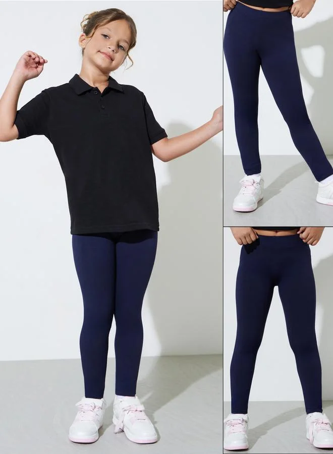 ستايلي Teen Girls Pack of 2 -Navy Blue Cotton Leggings
