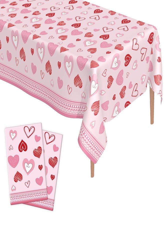 Libemskix Valentines Tablecloth, 2 Pcs Valentines Day Tablecloth Plastic 54x108 Inch Red Pink Love Heart Table Cloth Valentines Table Cloth Disposable Rectangle Table Cover for Wedding Anniversary Decorations - Image 1
