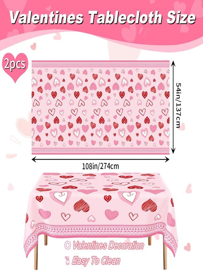 Libemskix Valentines Tablecloth, 2 Pcs Valentines Day Tablecloth Plastic 54x108 Inch Red Pink Love Heart Table Cloth Valentines Table Cloth Disposable Rectangle Table Cover for Wedding Anniversary Decorations - Image 3